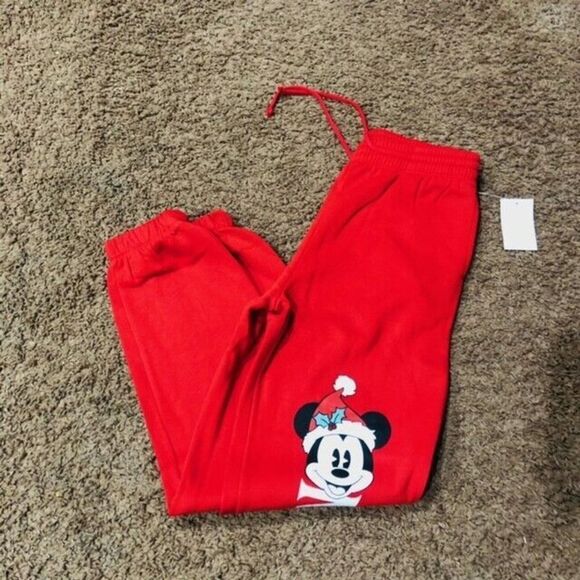 Disney's Mickey Mouse Juniors' Holiday Graphic Jogger Pants Pull On Red Small - Picture 4 of 7